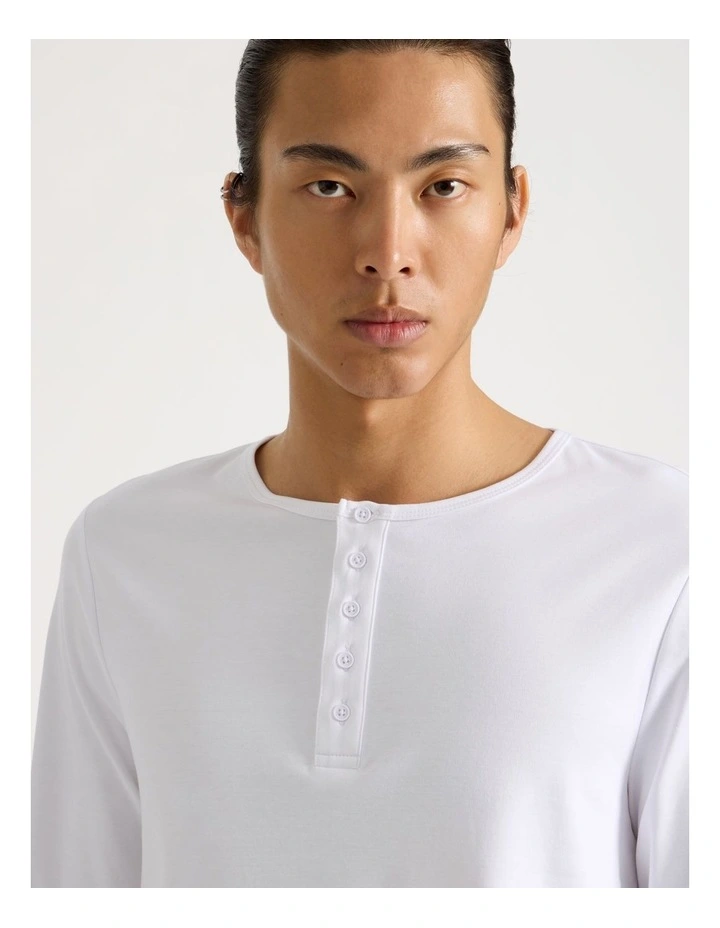 Long Sleeve Henley T-Shirt in White image 2