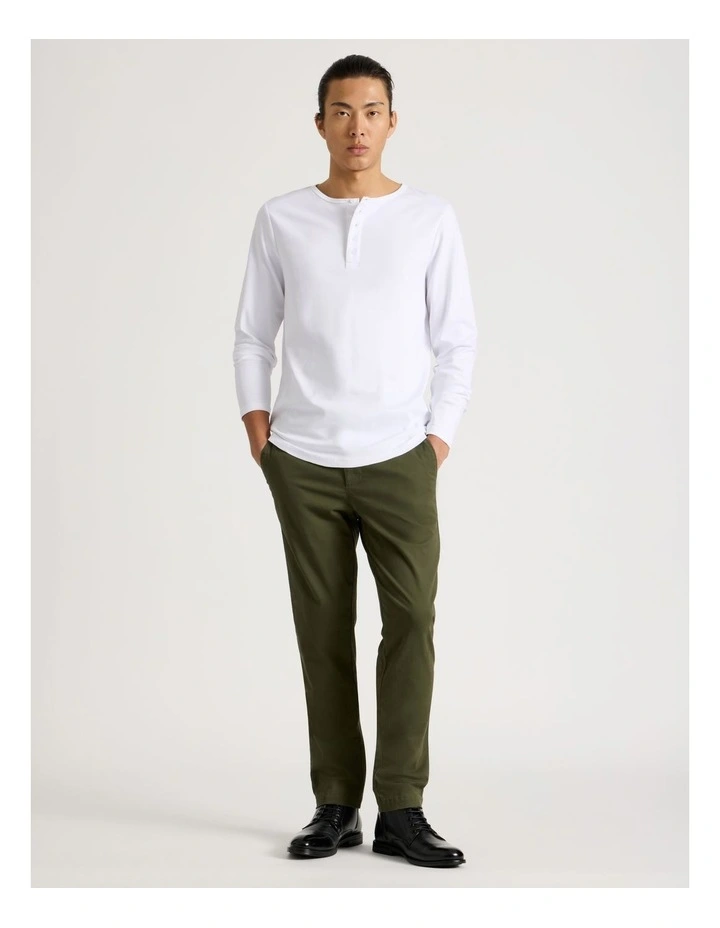 Long Sleeve Henley T-Shirt in White image 3