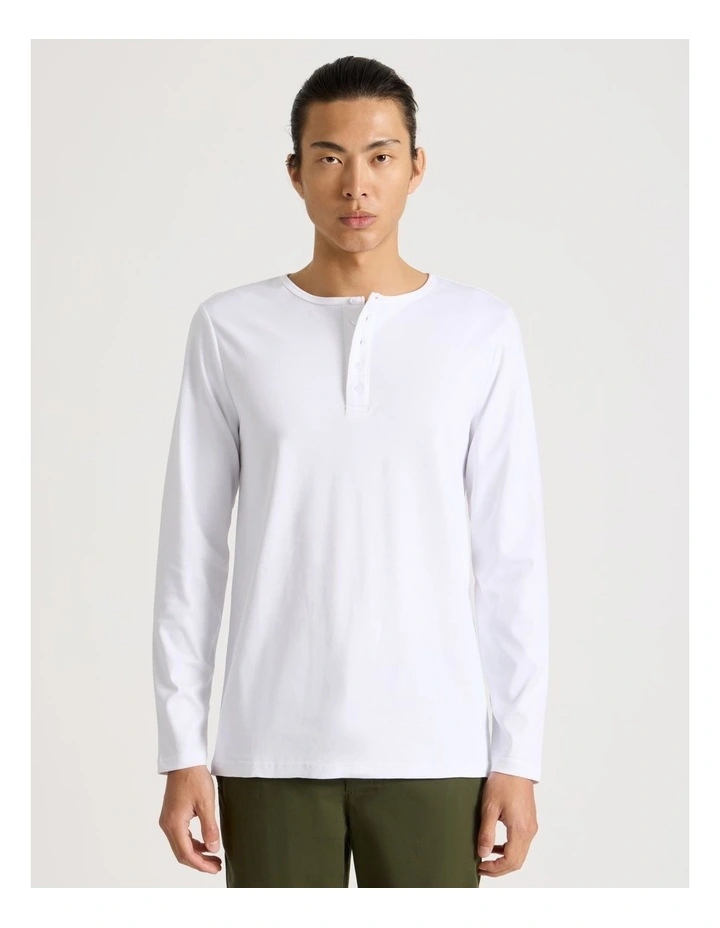 Long Sleeve Henley T-Shirt in White image 4