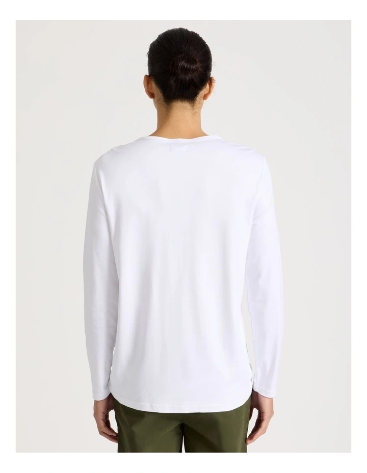 Long Sleeve Henley T-Shirt in White image 5