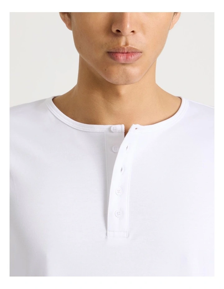 Long Sleeve Henley T-Shirt in White image 6