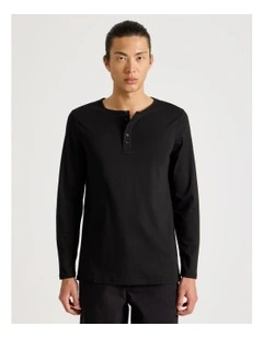 Long Sleeve Henley T-Shirt in Black