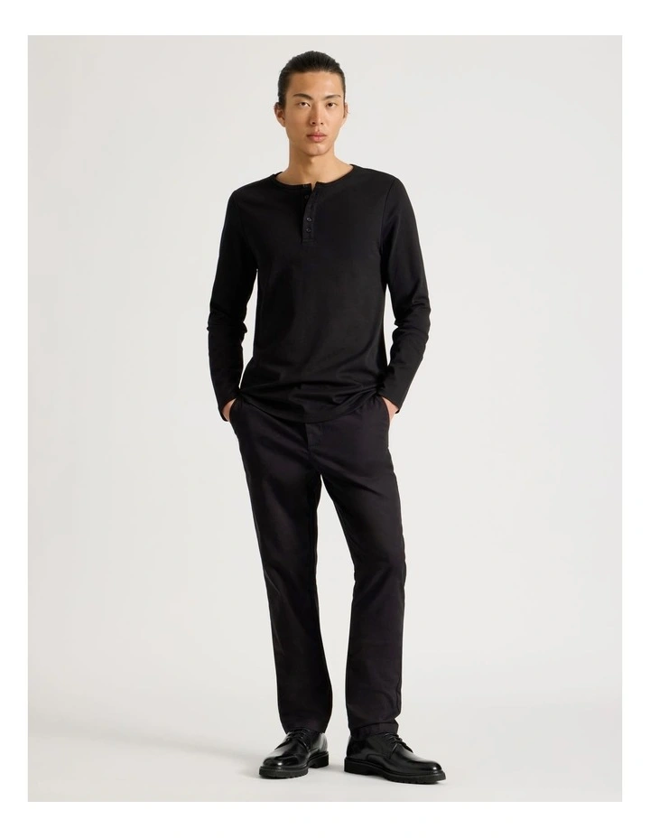 Long Sleeve Henley T-Shirt in Black image 2