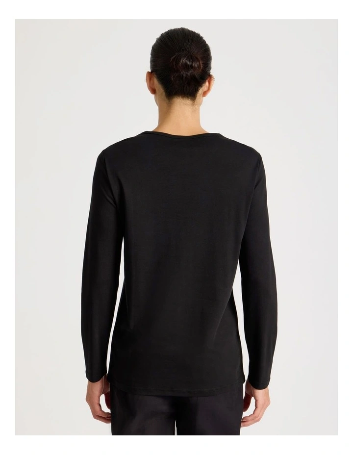 Long Sleeve Henley T-Shirt in Black image 5