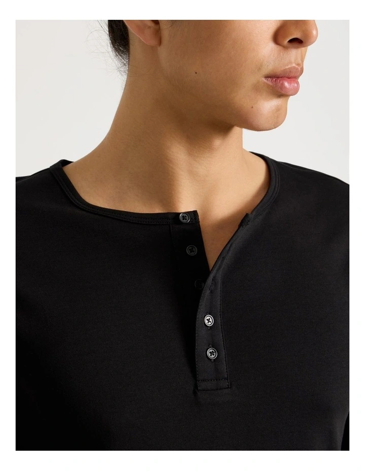 Long Sleeve Henley T-Shirt in Black image 6