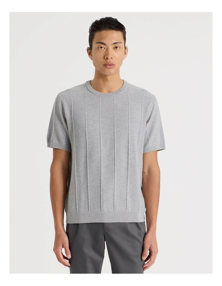 Drop Needle Knit T-Shirt in Grey image 1