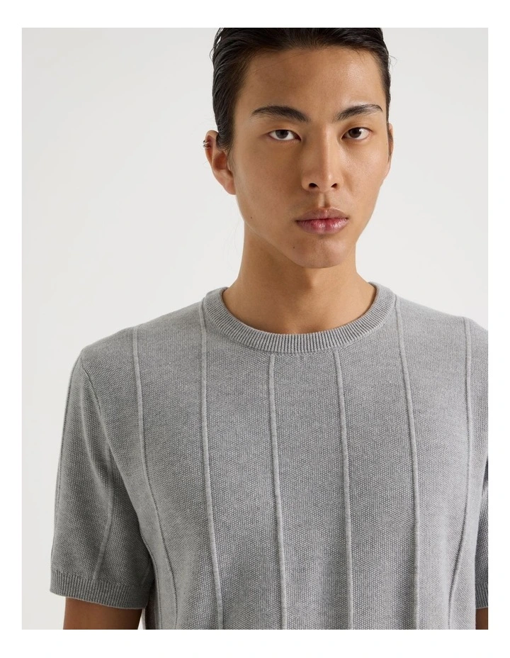 Drop Needle Knit T-Shirt in Grey image 2