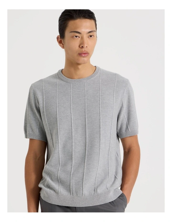 Drop Needle Knit T-Shirt in Grey image 4