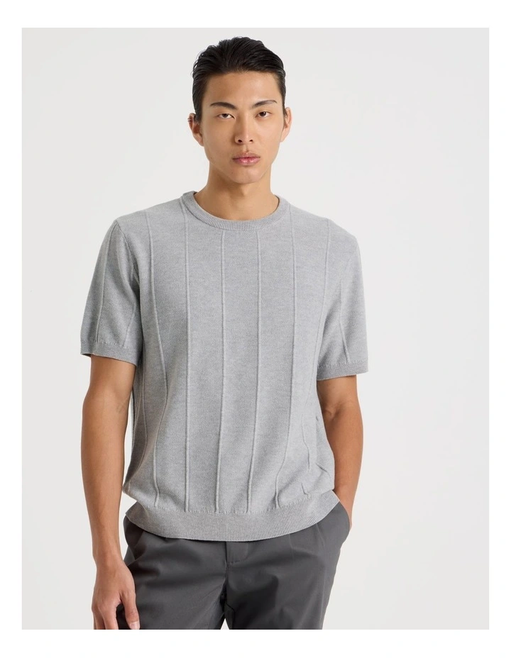 Drop Needle Knit T-Shirt in Grey image 5