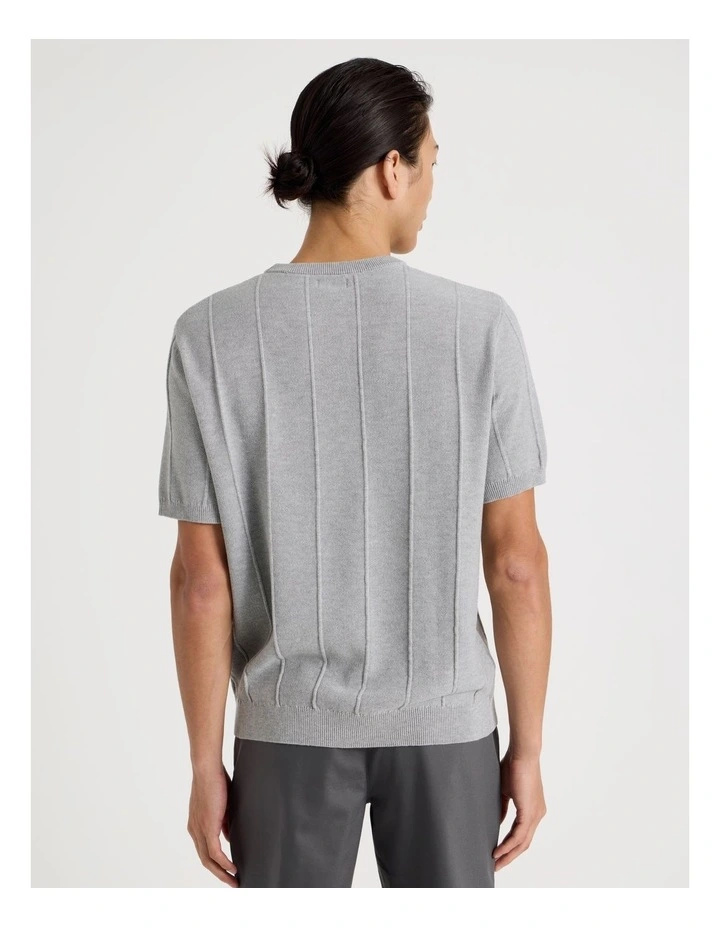 Drop Needle Knit T-Shirt in Grey image 6