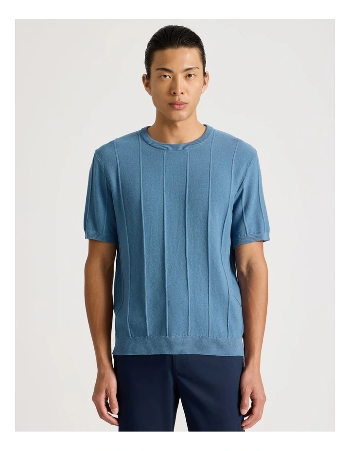 Drop Needle Knit T-Shirt in Blue image 3