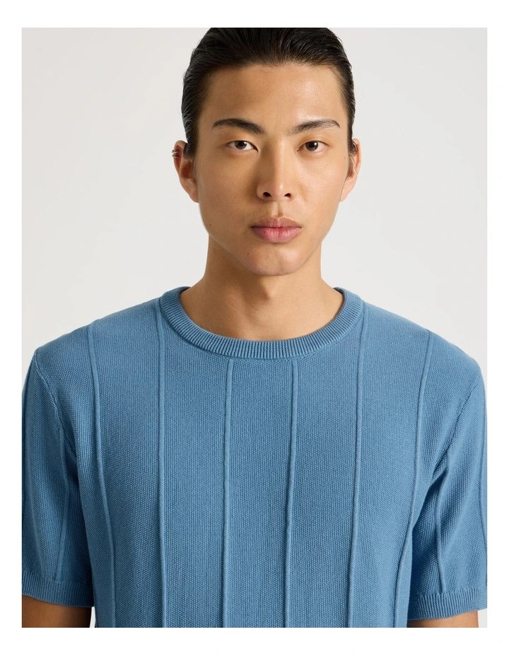 Drop Needle Knit T-Shirt in Blue image 4