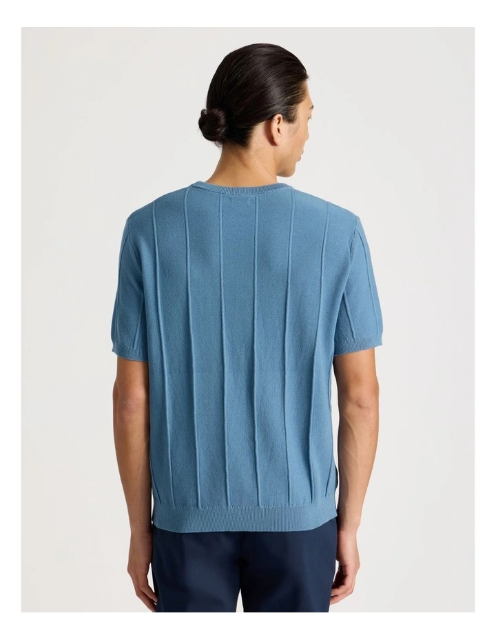 Drop Needle Knit T-Shirt in Blue image 5