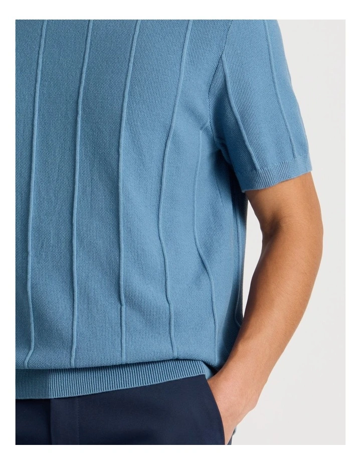 Drop Needle Knit T-Shirt in Blue image 7