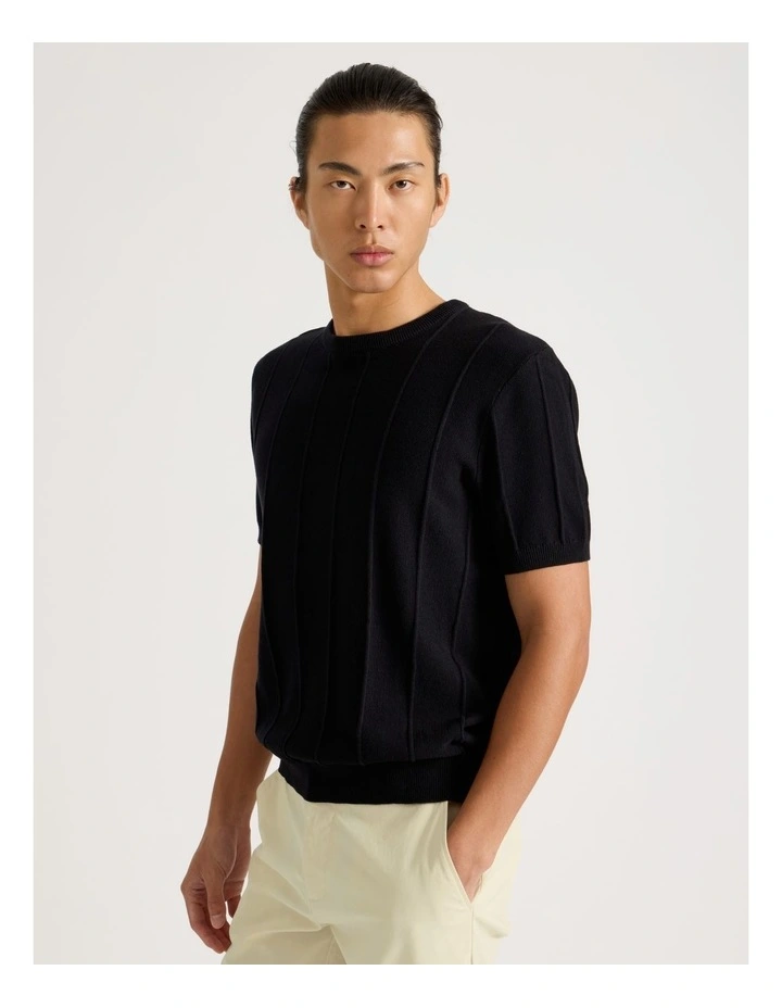 Drop Needle Knit T-Shirt in Black image 1