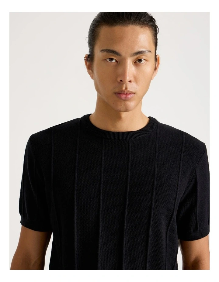 Drop Needle Knit T-Shirt in Black image 2