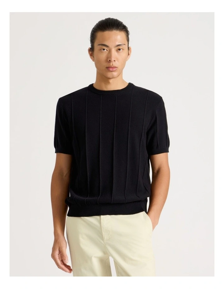 Drop Needle Knit T-Shirt in Black image 4