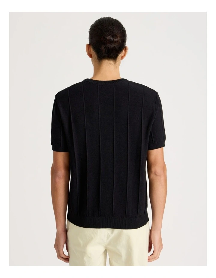 Drop Needle Knit T-Shirt in Black image 5