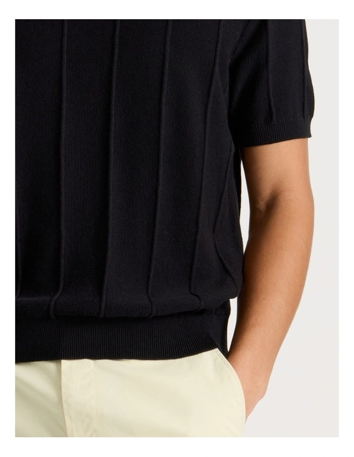 Drop Needle Knit T-Shirt in Black image 6