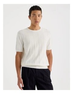 Drop Needle Knit T-Shirt in Ecru