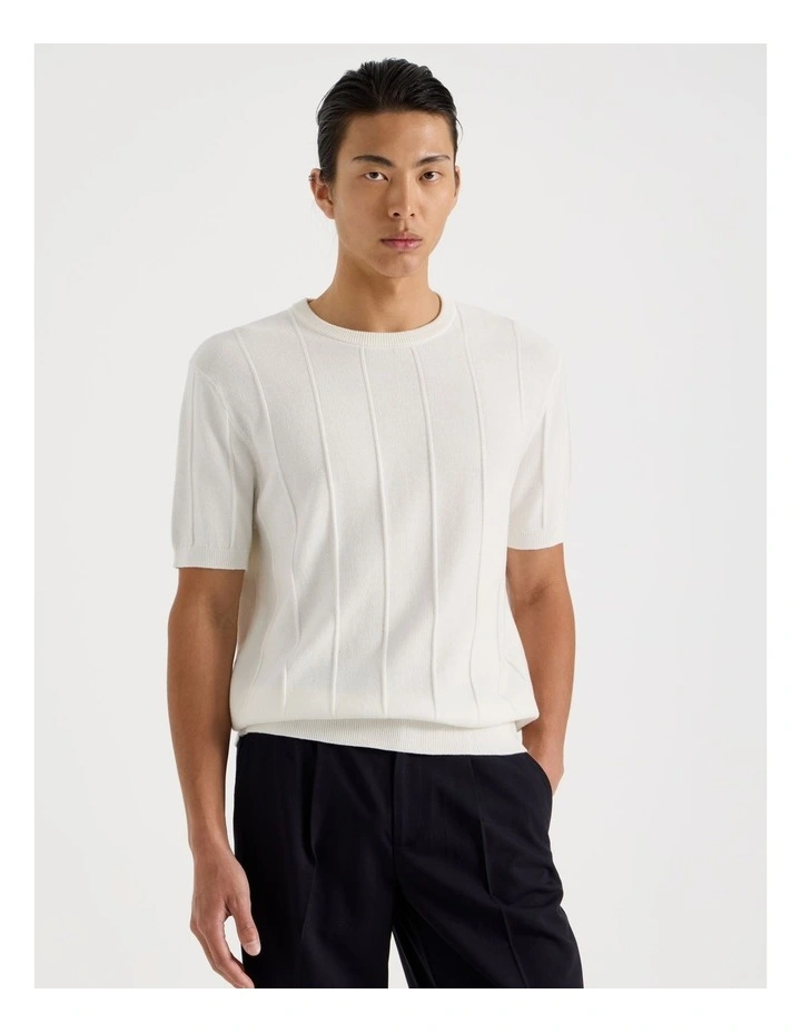 Drop Needle Knit T-Shirt in Ecru image 1