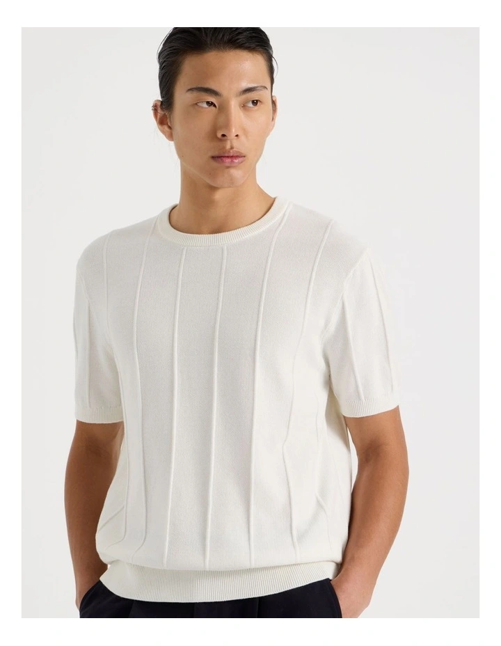 Drop Needle Knit T-Shirt in Ecru image 3