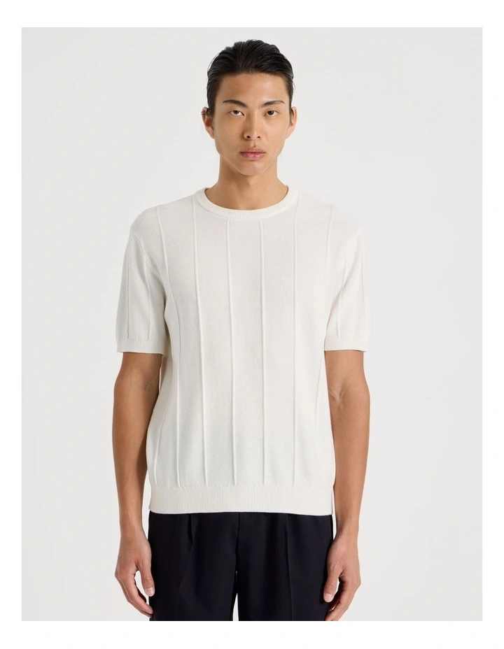 Drop Needle Knit T-Shirt in Ecru image 5