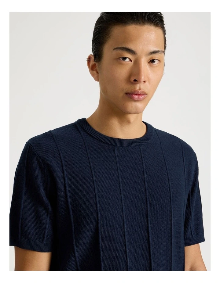 Drop Needle Knit T-Shirt in Navy image 2