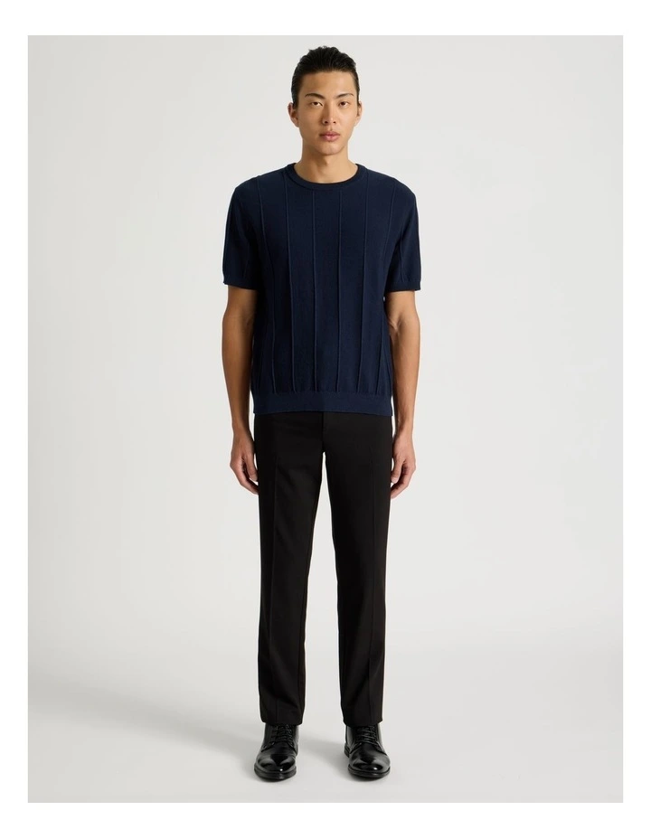 Drop Needle Knit T-Shirt in Navy image 3