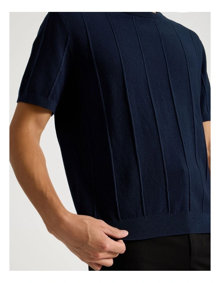 Drop Needle Knit T-Shirt in Navy image 4