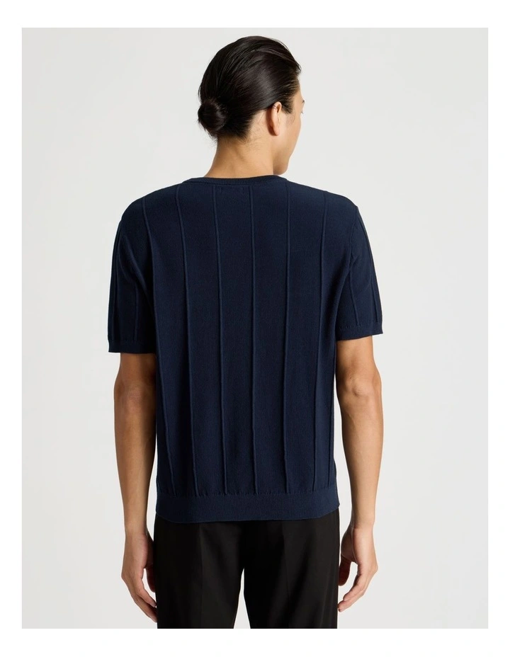 Drop Needle Knit T-Shirt in Navy image 6