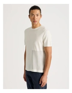 Short Sleeve With Intarsia Detail T-Shirt in White