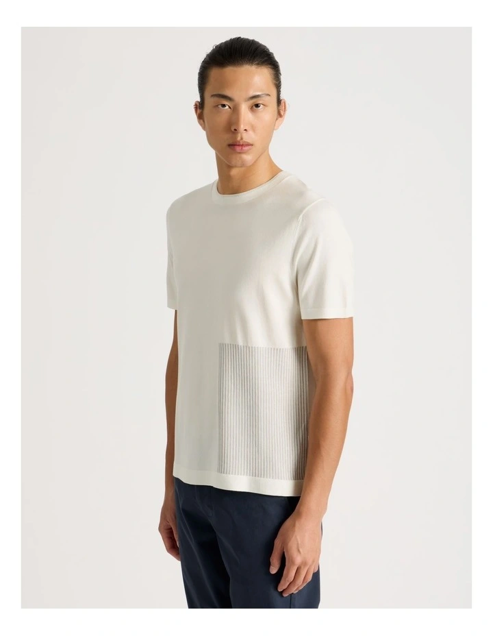 Short Sleeve With Intarsia Detail T-Shirt in White image 1