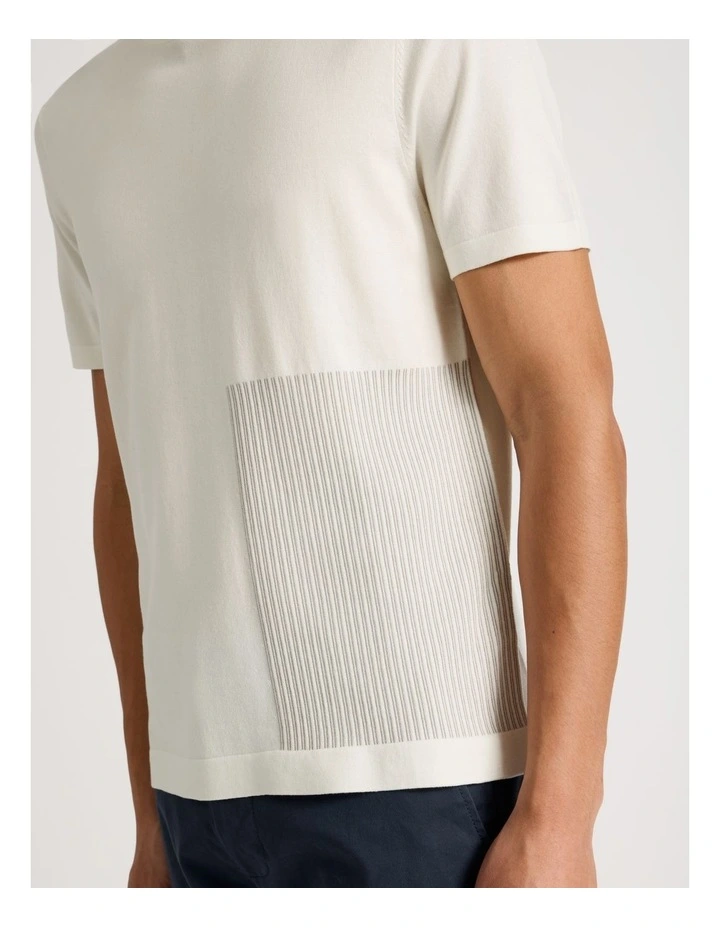 Short Sleeve With Intarsia Detail T-Shirt in White image 2