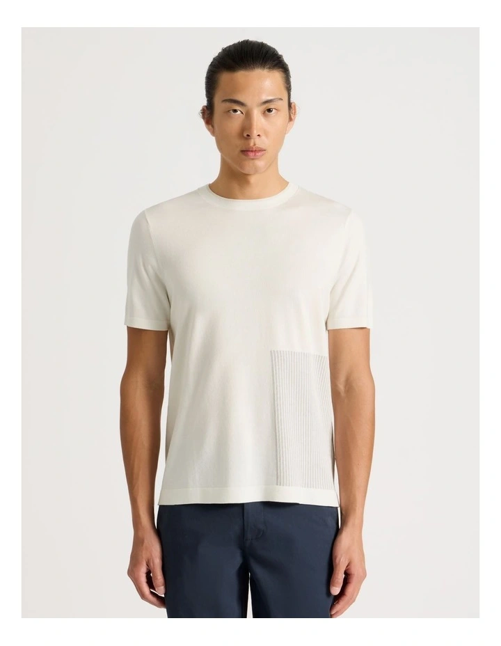 Short Sleeve With Intarsia Detail T-Shirt in White image 4