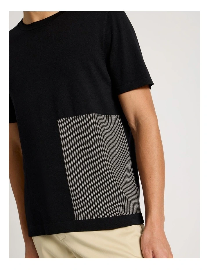 Short Sleeve With Intarsia Detail T-Shirt in Black image 3