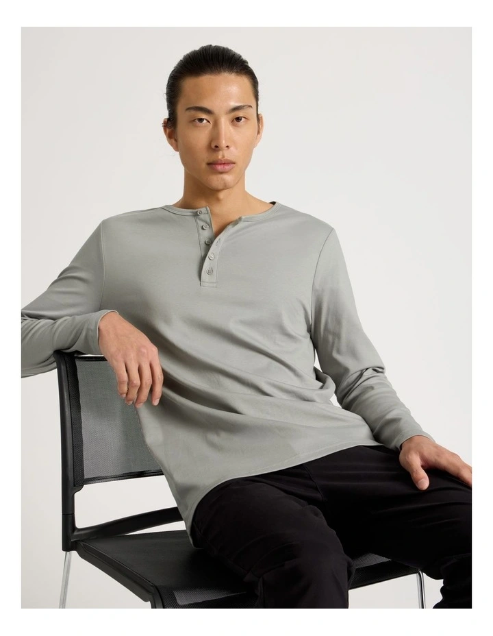 Long Sleeve Henley T-Shirt in Grey image 1