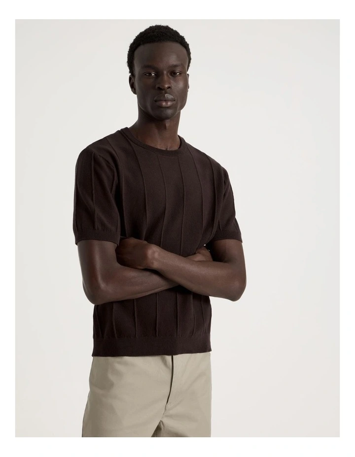 Drop Needle Knit T-Shirt in Brown image 1