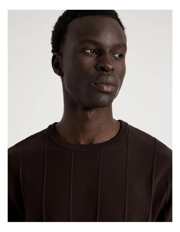 Drop Needle Knit T-Shirt in Brown image 3