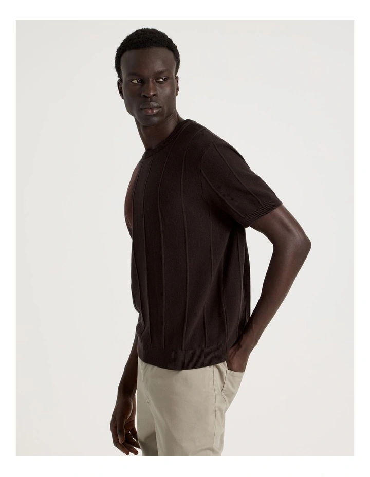 Drop Needle Knit T-Shirt in Brown image 4