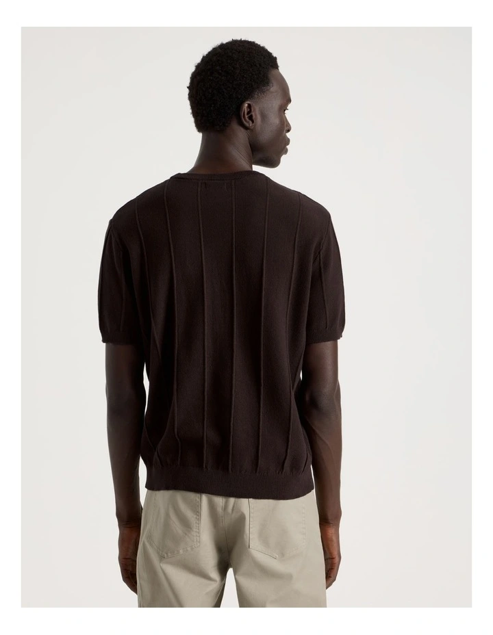 Drop Needle Knit T-Shirt in Brown image 5