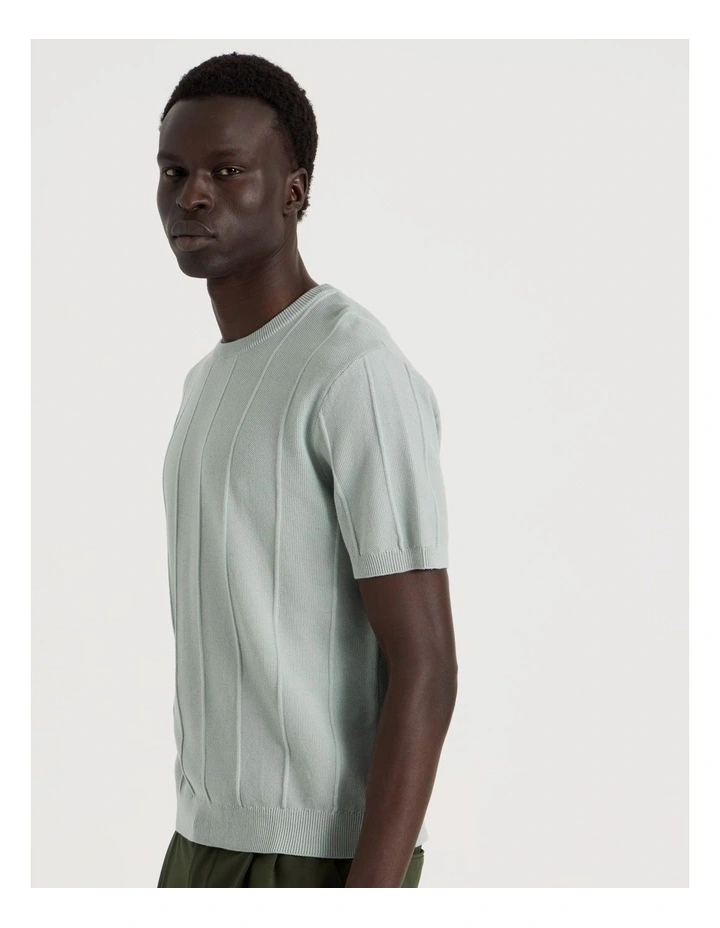 Drop Needle Knit T-Shirt in Light Blue image 2