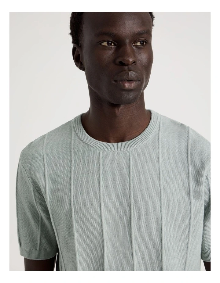 Drop Needle Knit T-Shirt in Light Blue image 4