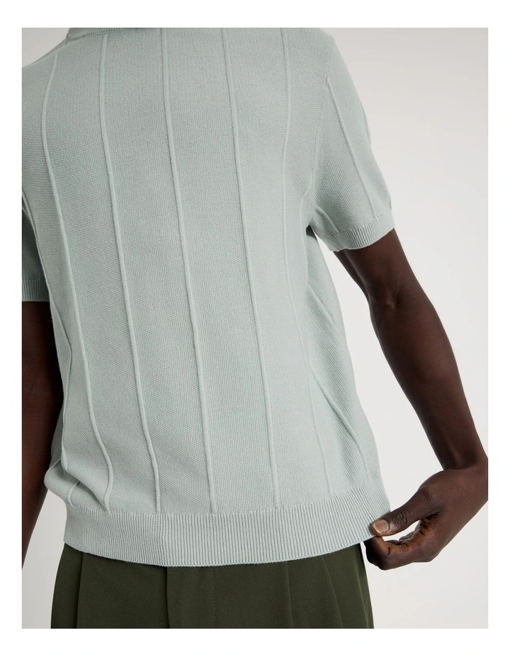 Drop Needle Knit T-Shirt in Light Blue image 5
