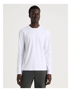 Detailed Collar Jersey Long Sleeve T/Shirt in White