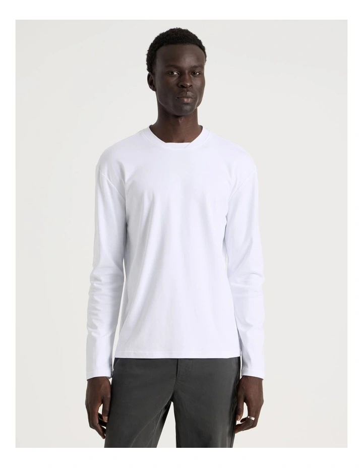 Detailed Collar Jersey Long Sleeve T/Shirt in White image 1
