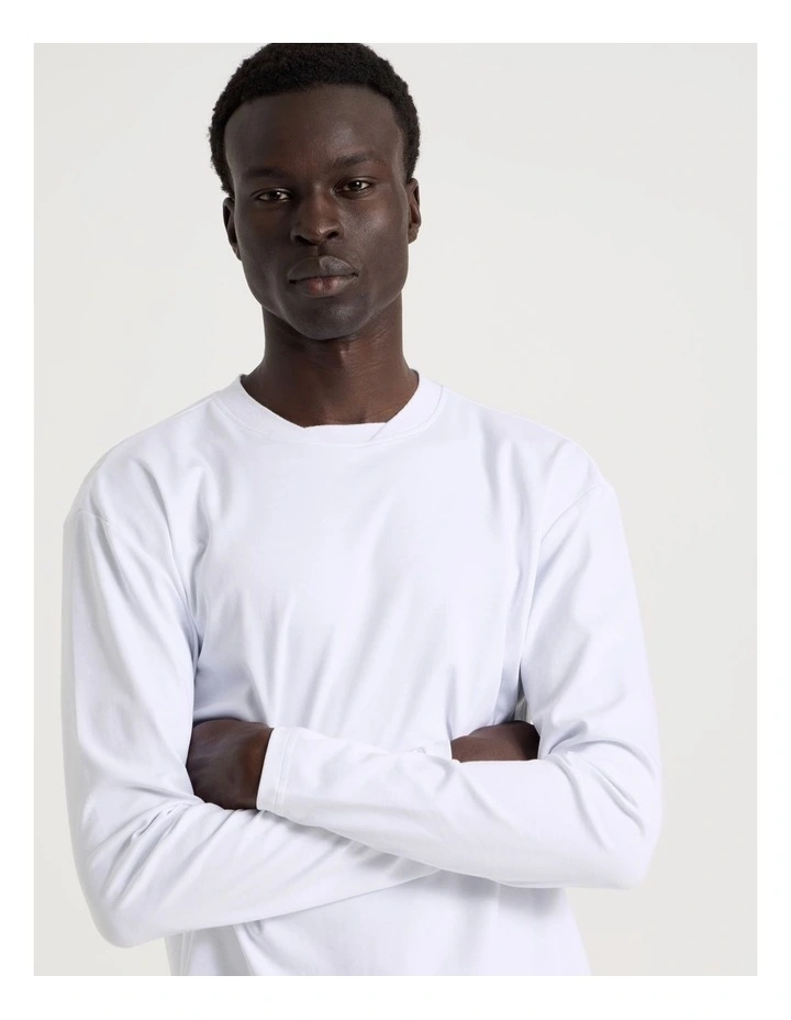 Detailed Collar Jersey Long Sleeve T/Shirt in White image 2