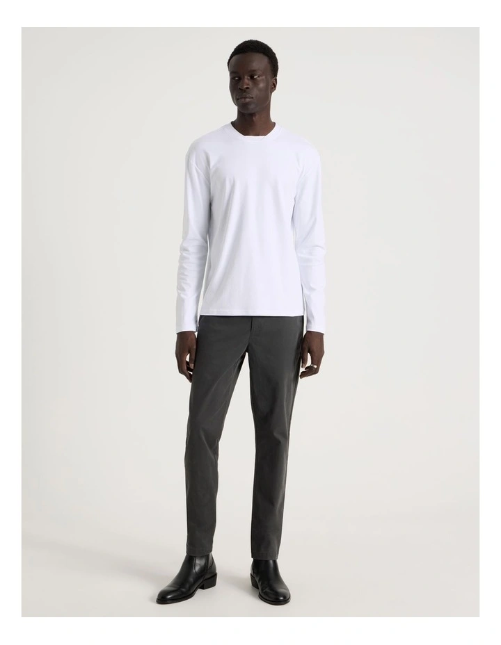 Detailed Collar Jersey Long Sleeve T/Shirt in White image 3