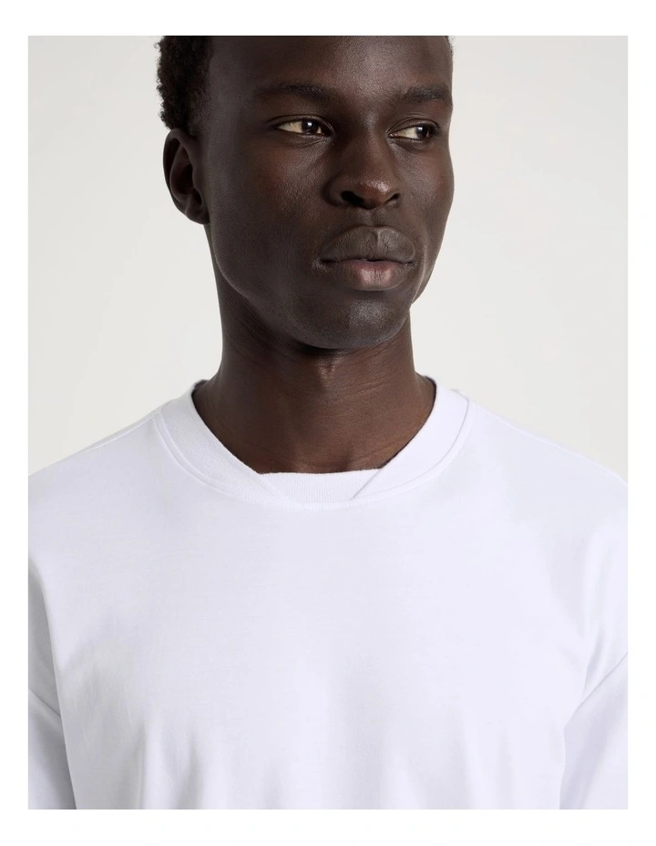 Detailed Collar Jersey Long Sleeve T/Shirt in White image 4