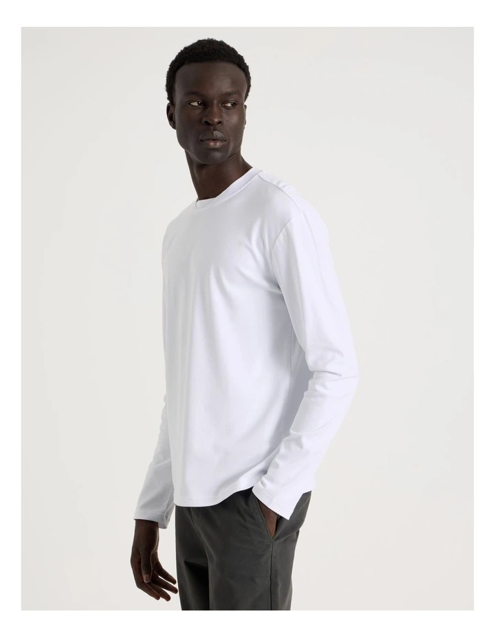 Detailed Collar Jersey Long Sleeve T/Shirt in White image 5
